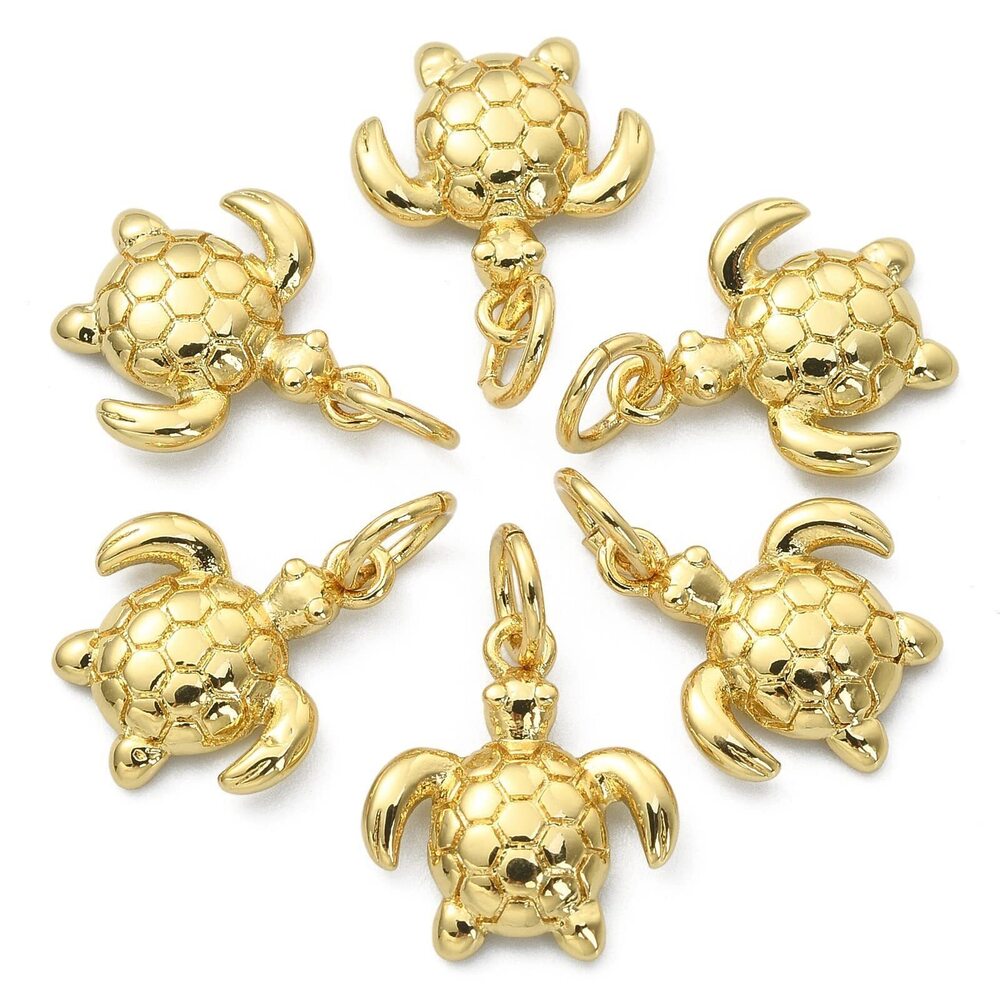 8590 10pcs 20k Real Gold Plated Sea Turtle Marine Life Ocean Animal Charms